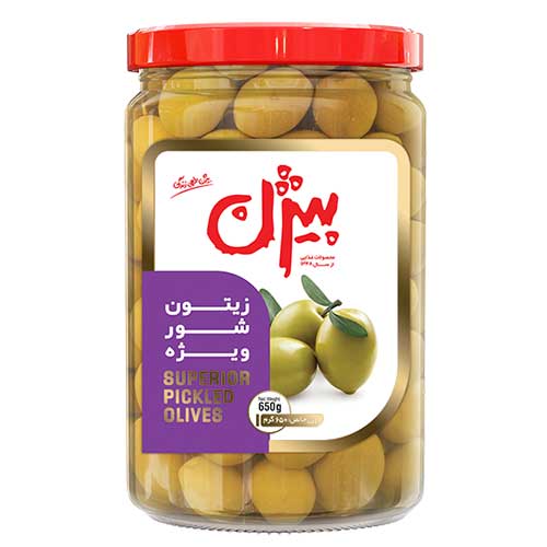 کنسرو زیتون شور ویژه (با هسته) بیژن 650 گرم
