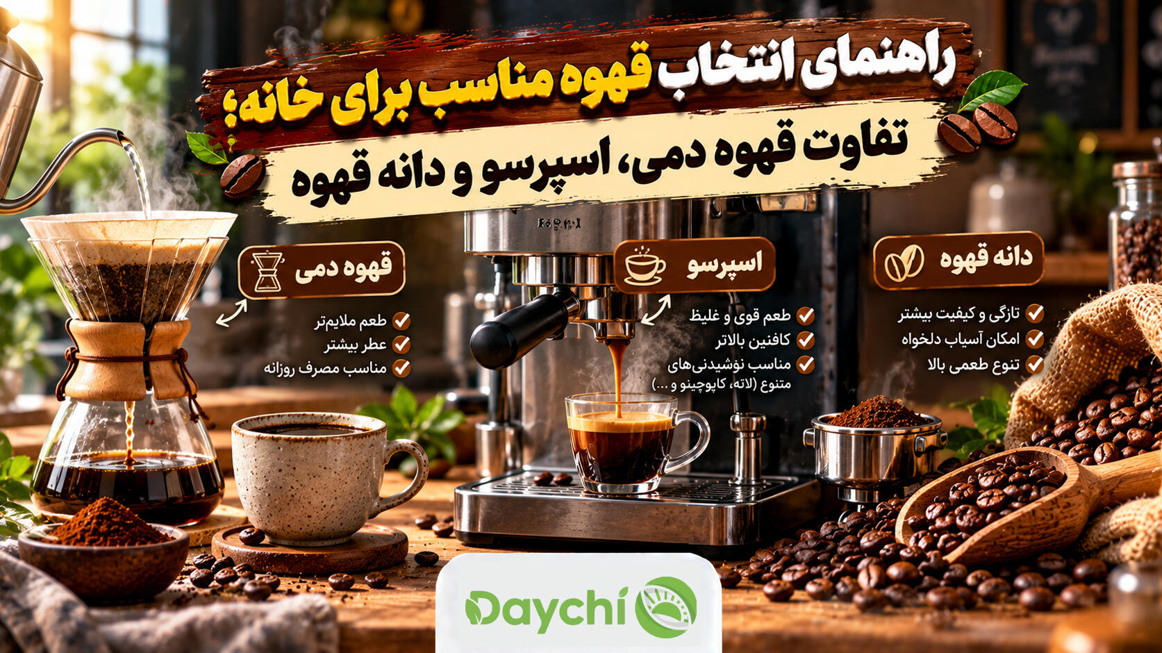 راهنمای انتخاب قهوه مناسب برای خانه؛ تفاوت قهوه دمی، اسپرسو و دانه قهوه