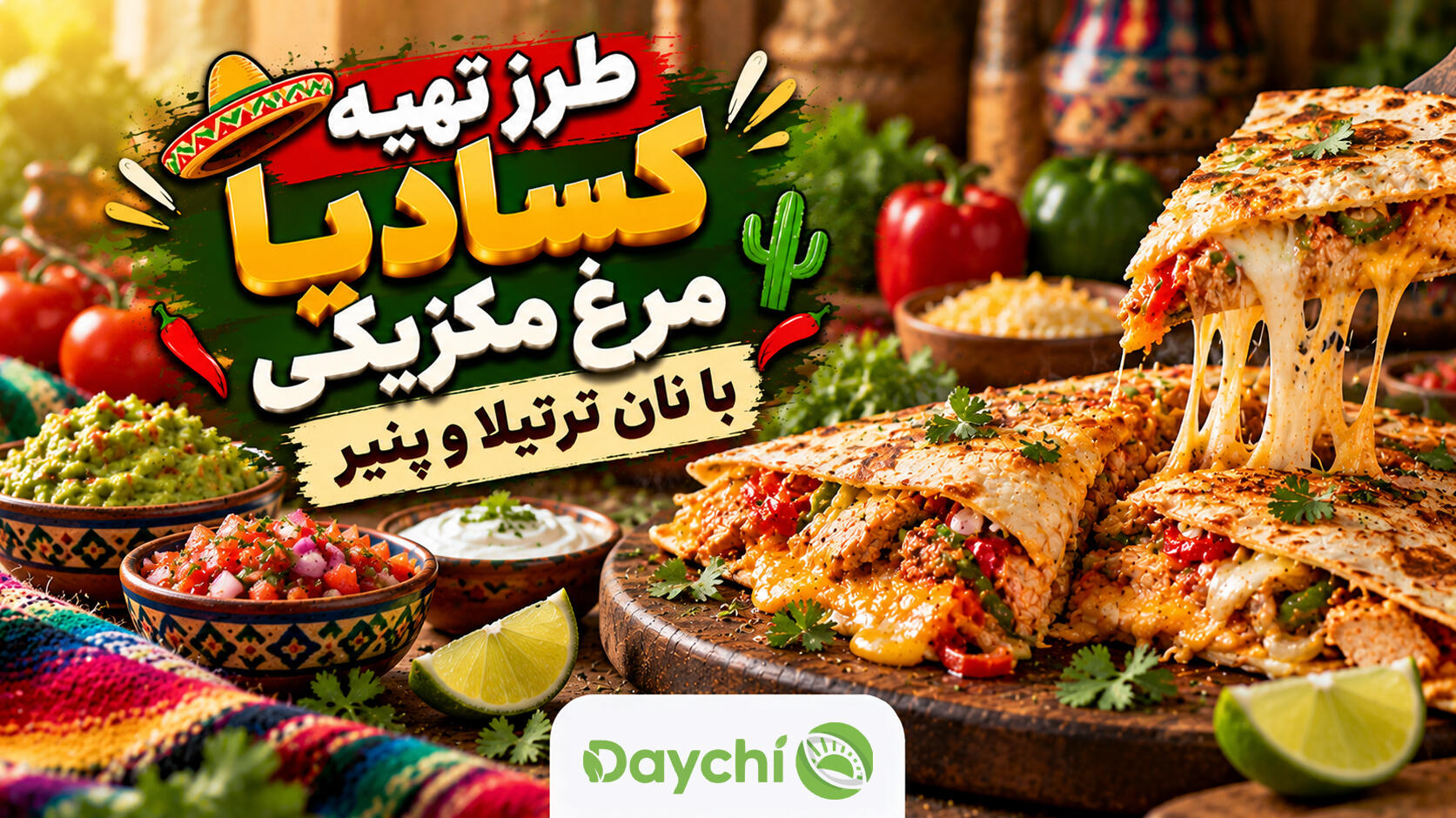 طرز تهیه کسادیا مرغ مکزیکی با نان ترتیلا و پنیر